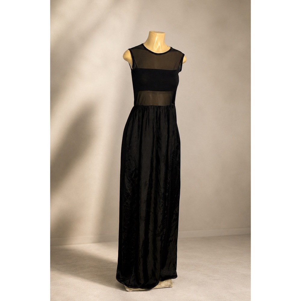 Sergei Grinko Italian Silk Blend Maxi Dress‎ Black Sheer Illusion IT 40 S Runway